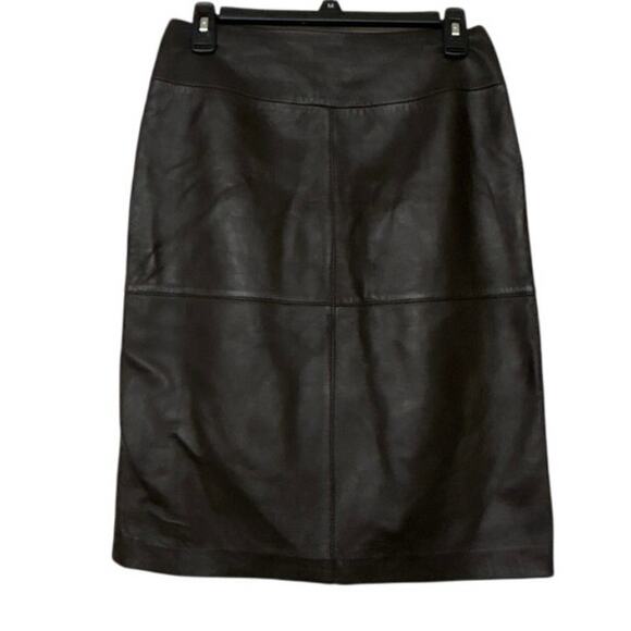 Chocolate Brown Soft Supple Leather Knee Length Pencil Skirt Small - Picture 1 of 10